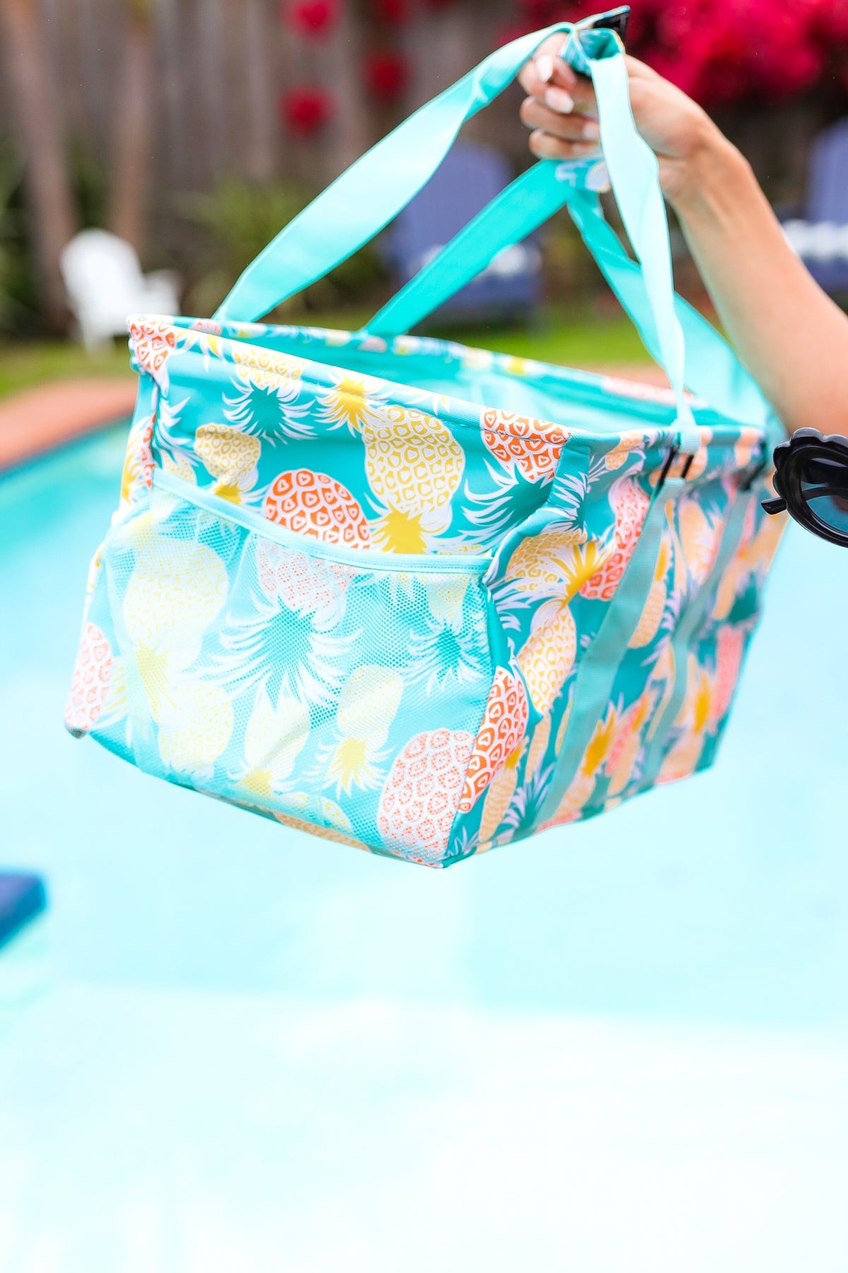 Turquoise Pineapple Collapsible Canvas & Nylon Tote