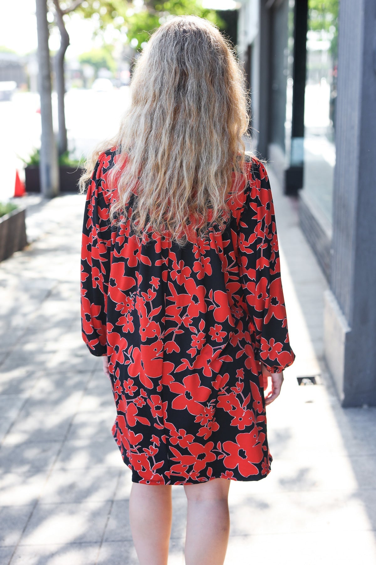 Rust & Black Floral Print Front Tie Dress