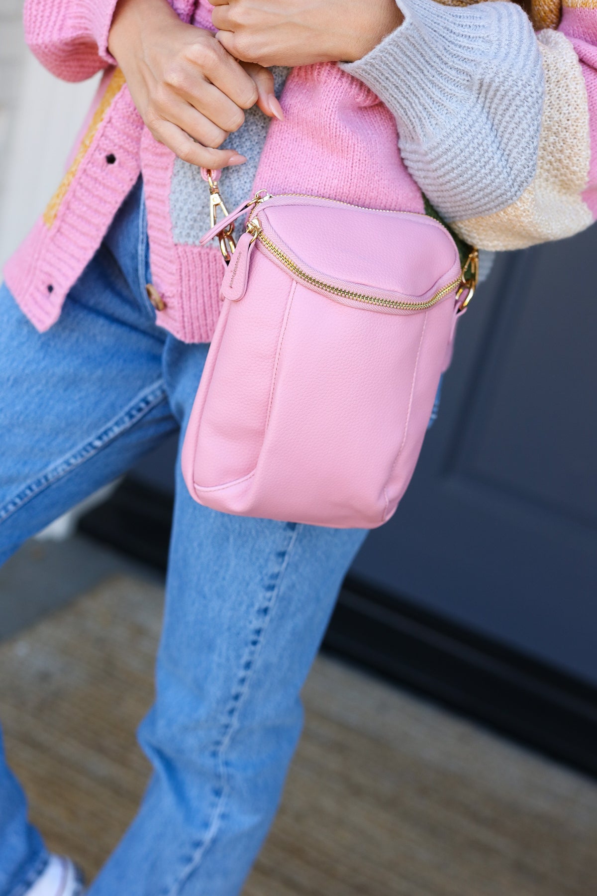 Pink Vegan Leather Mini Cross Body Bag