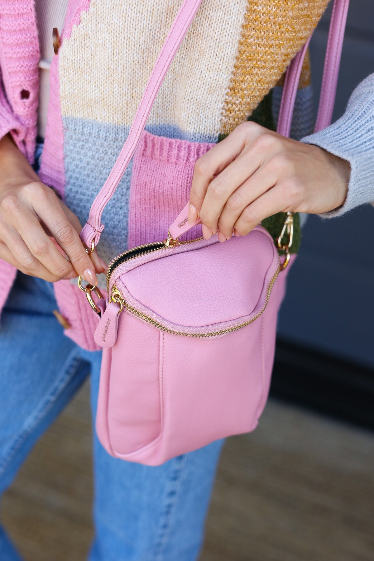 Pink Vegan Leather Mini Cross Body Bag