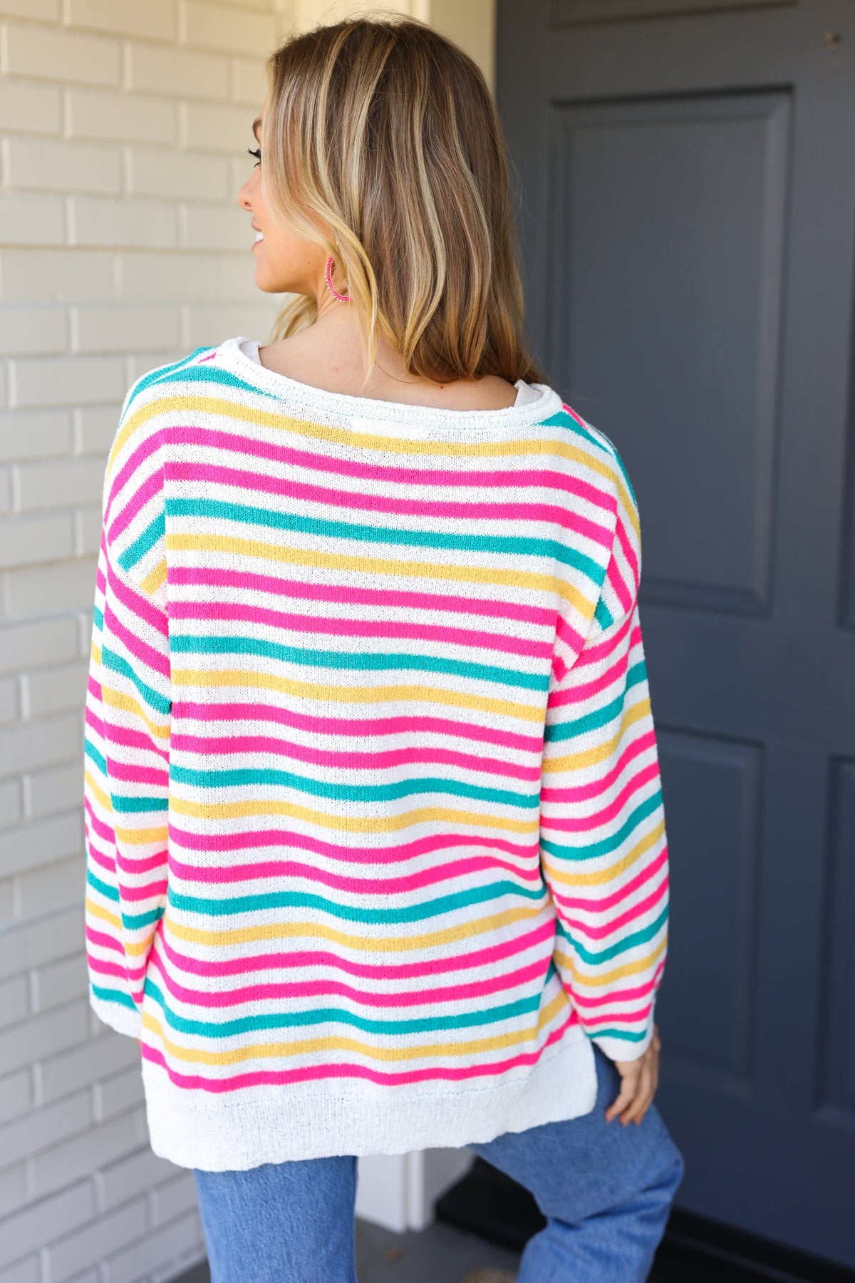 Fuchsia Multi Stripe Pullover Sweater