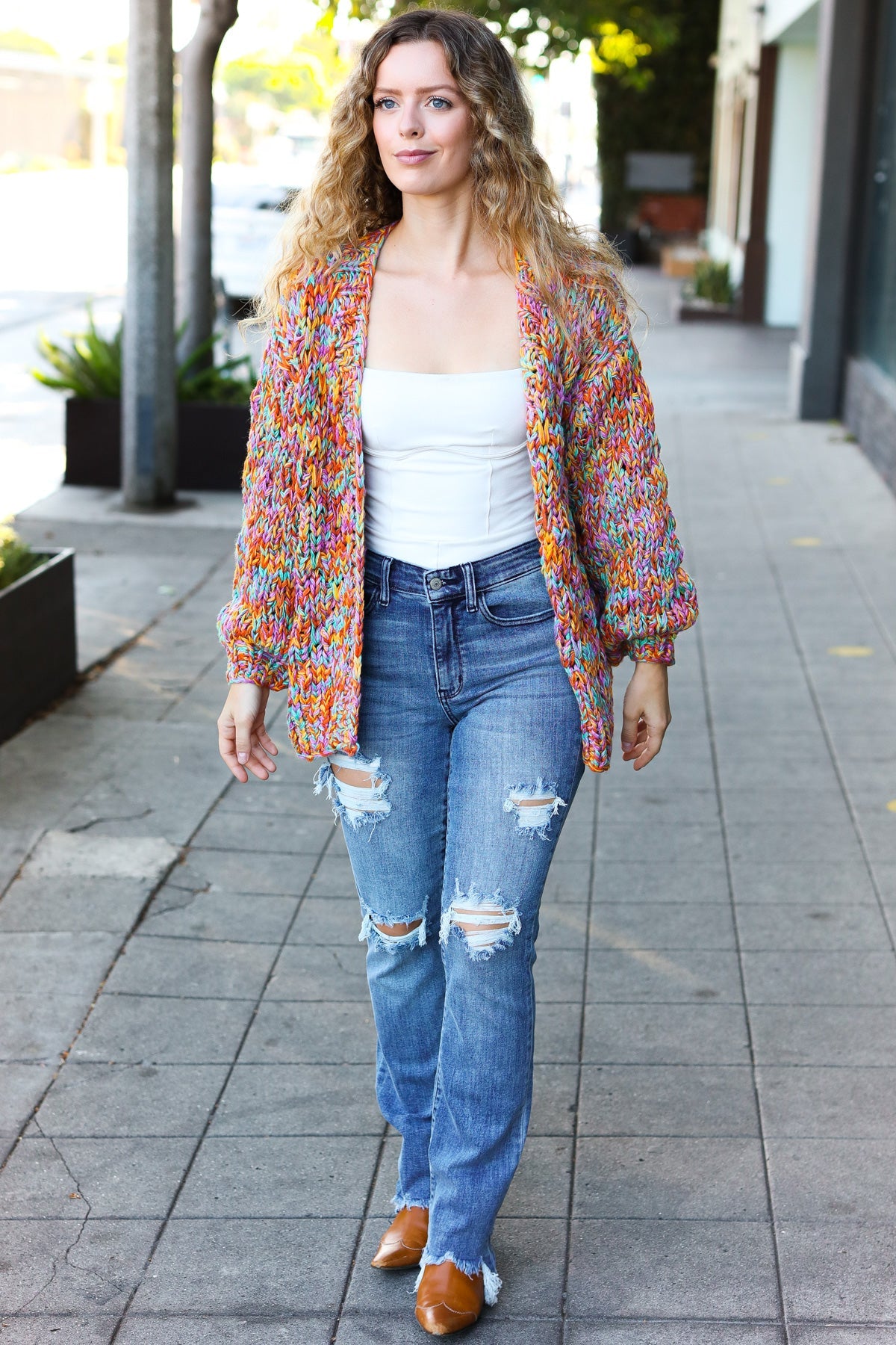 Multicolor Chunky Knit Open Cardigan