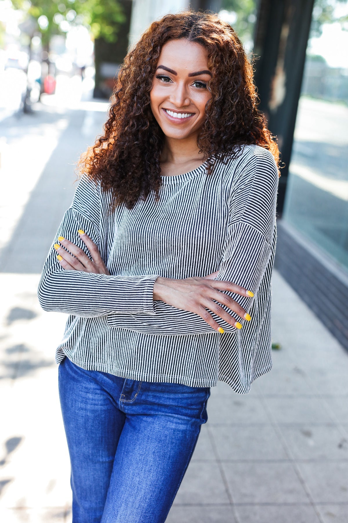 Black Rib Dolman Cropped Sweater Top