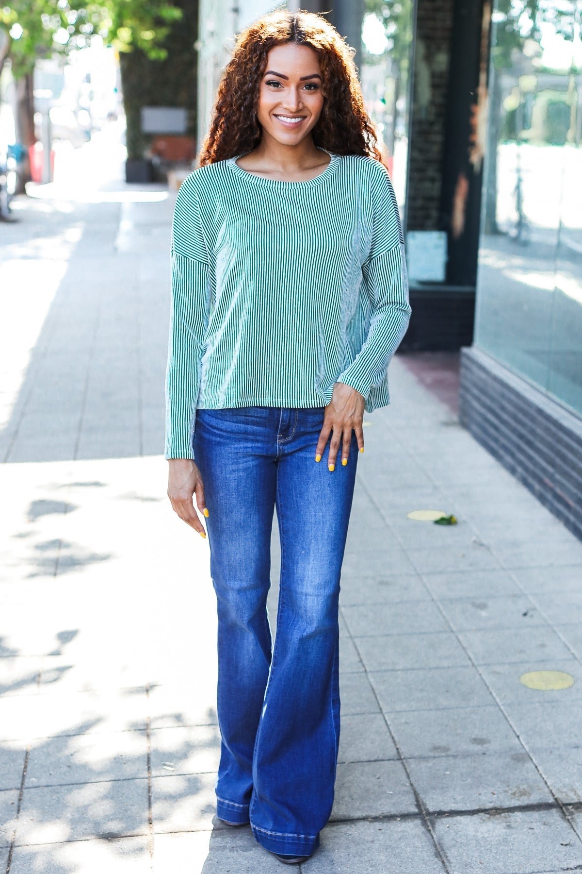 Green Rib Dolman Cropped Sweater Top