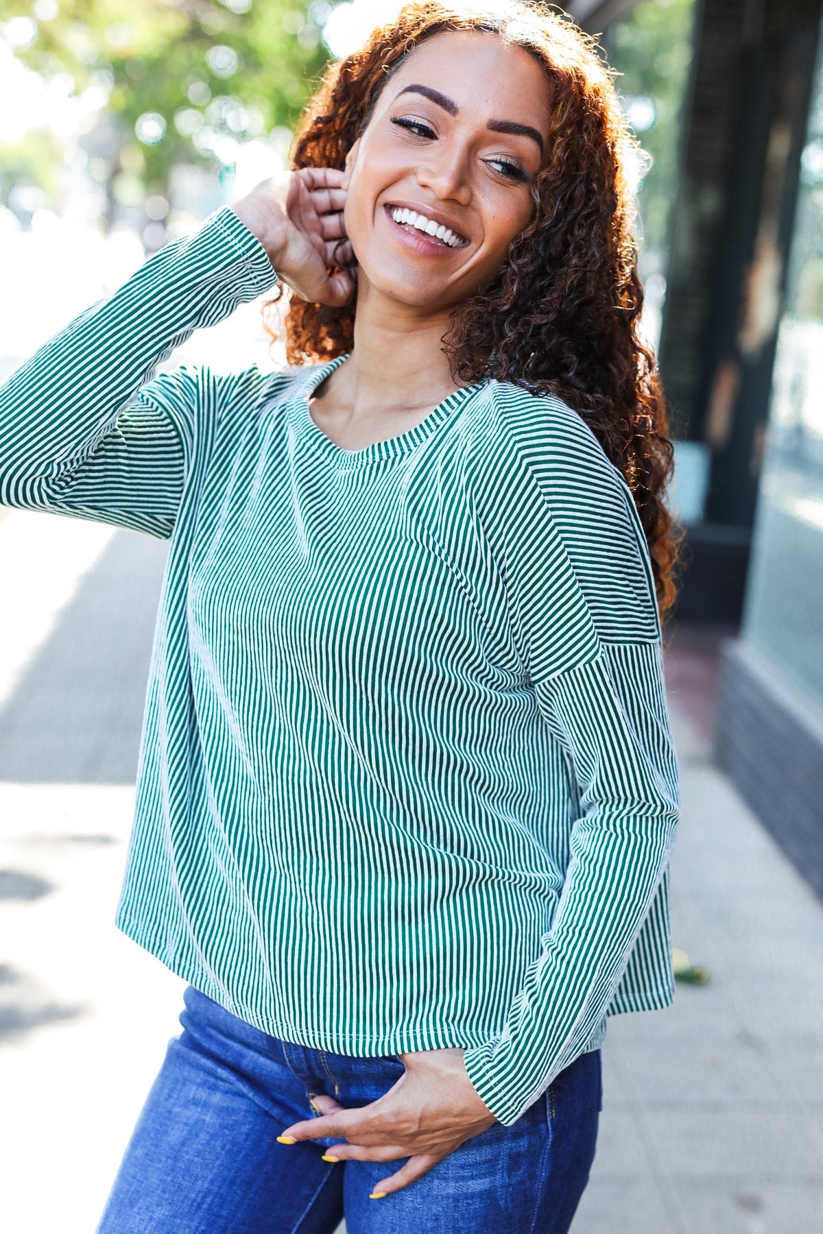 Green Rib Dolman Cropped Sweater Top