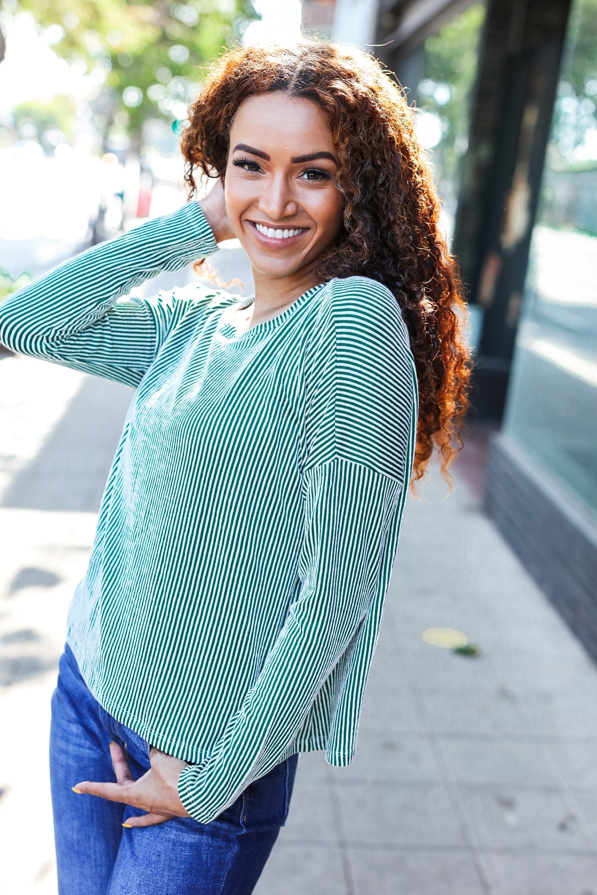 Green Rib Dolman Cropped Sweater Top