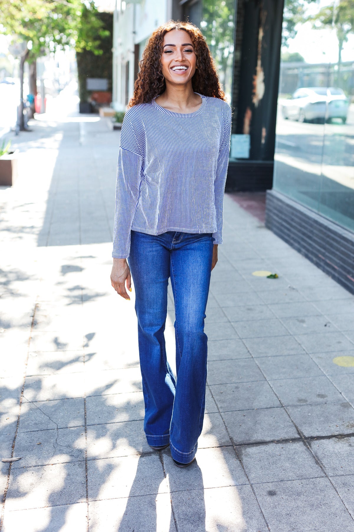 Blue Rib Dolman Cropped Sweater Top