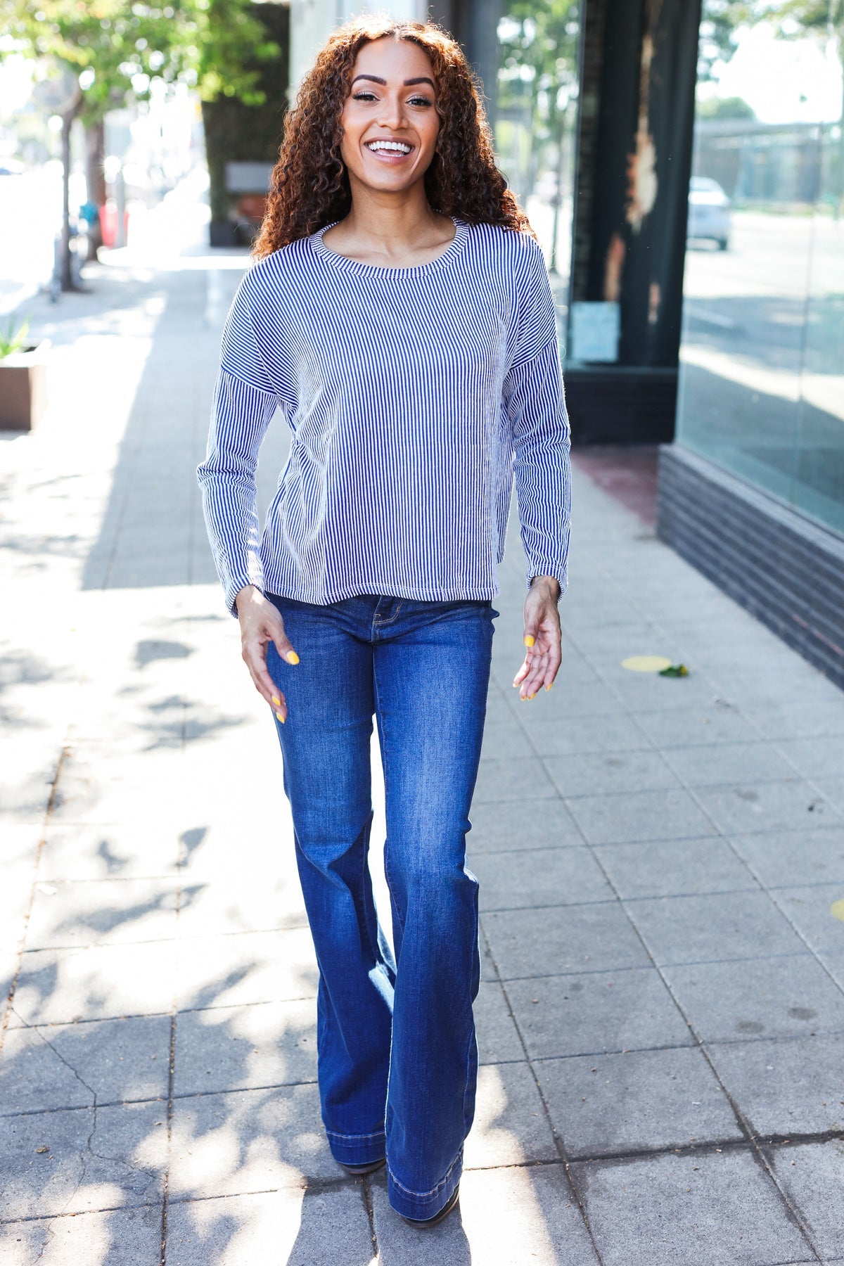 Blue Rib Dolman Cropped Sweater Top