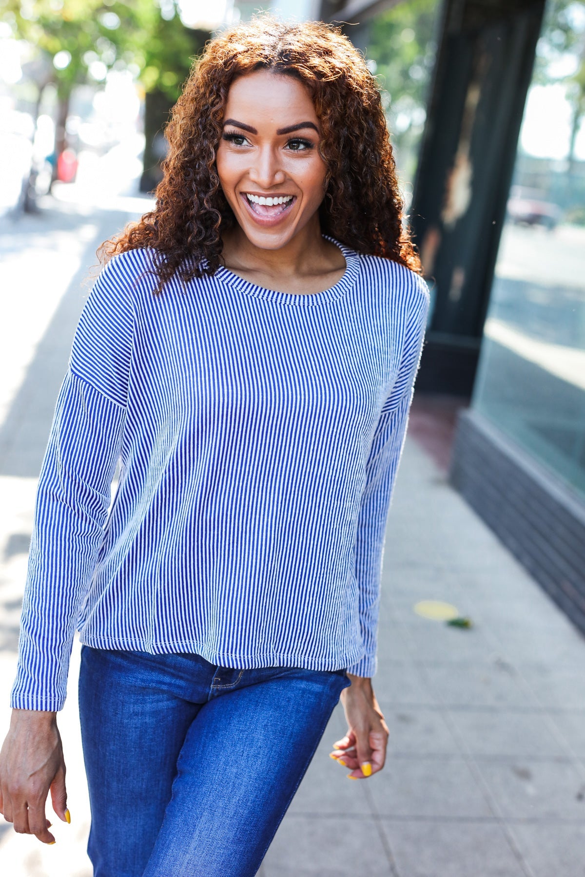 Blue Rib Dolman Cropped Sweater Top