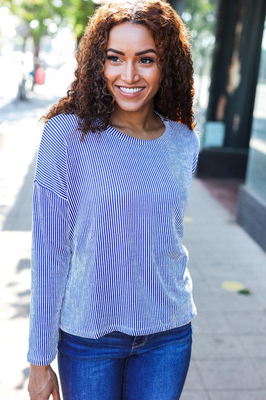 Blue Rib Dolman Cropped Sweater Top