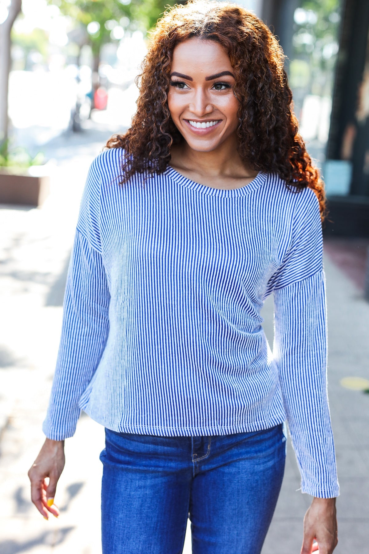 Blue Rib Dolman Cropped Sweater Top