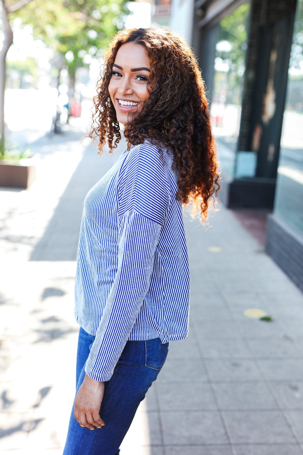 Blue Rib Dolman Cropped Sweater Top