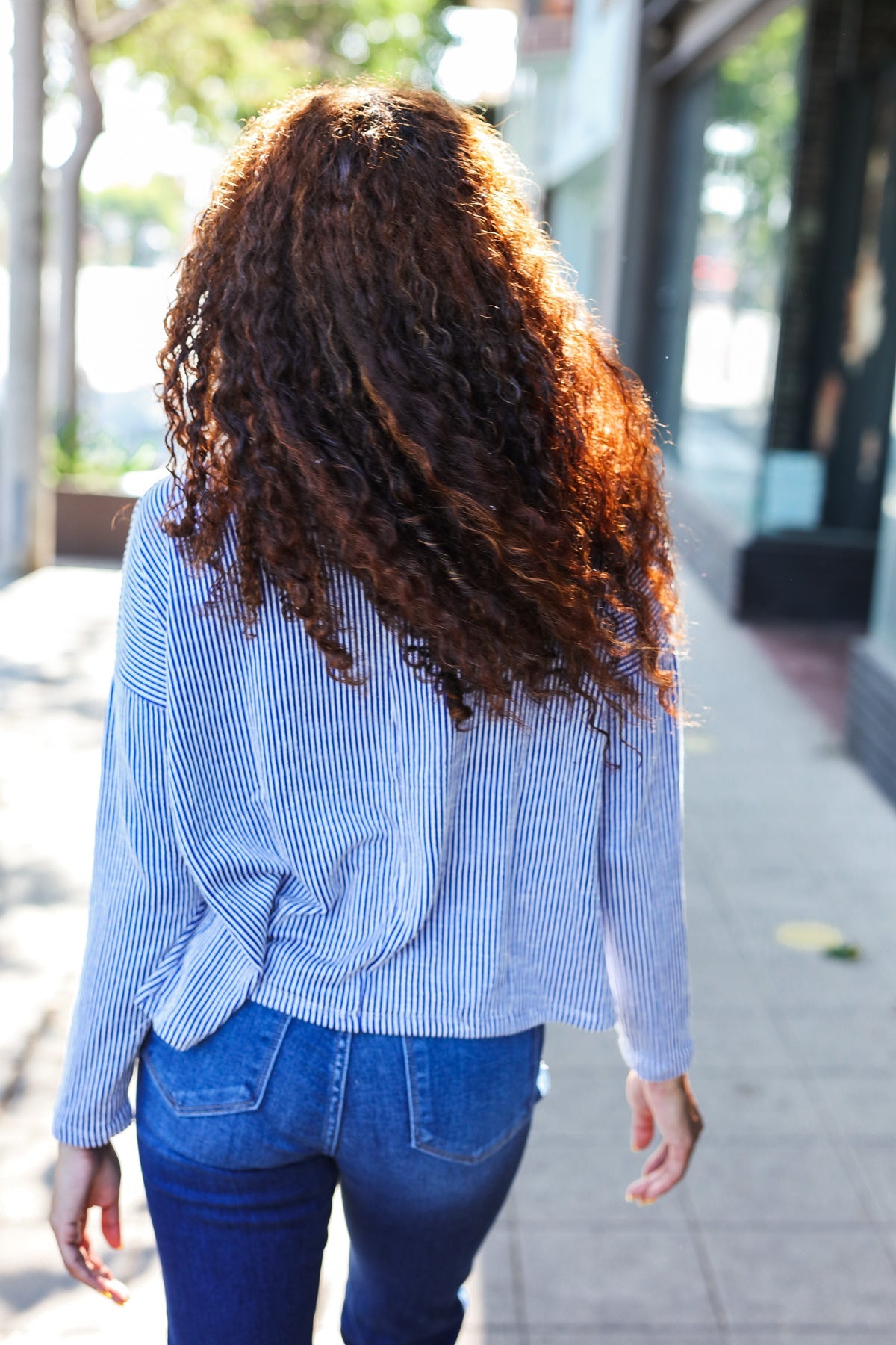 Blue Rib Dolman Cropped Sweater Top