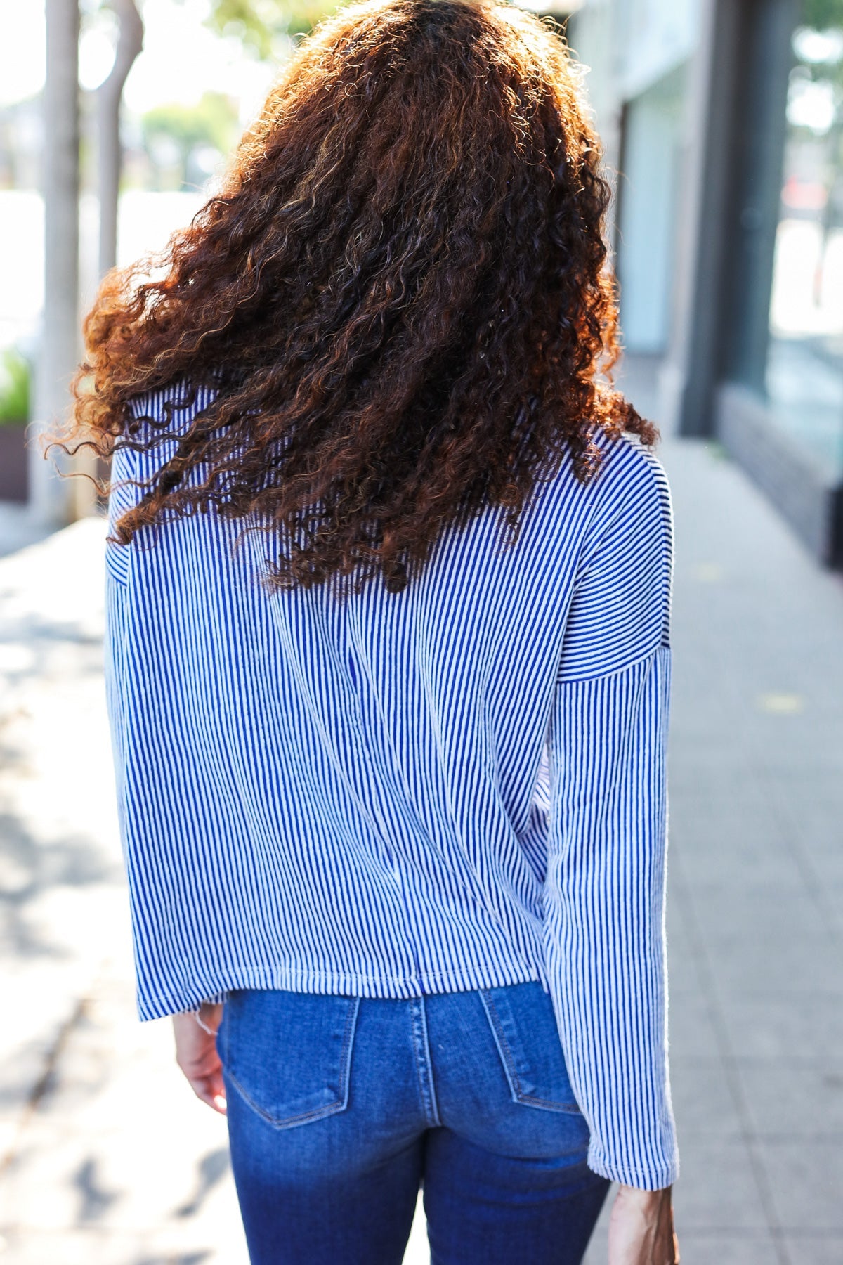 Blue Rib Dolman Cropped Sweater Top