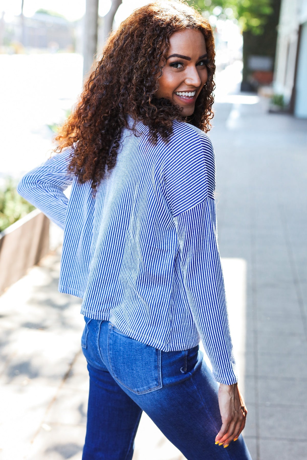 Blue Rib Dolman Cropped Sweater Top