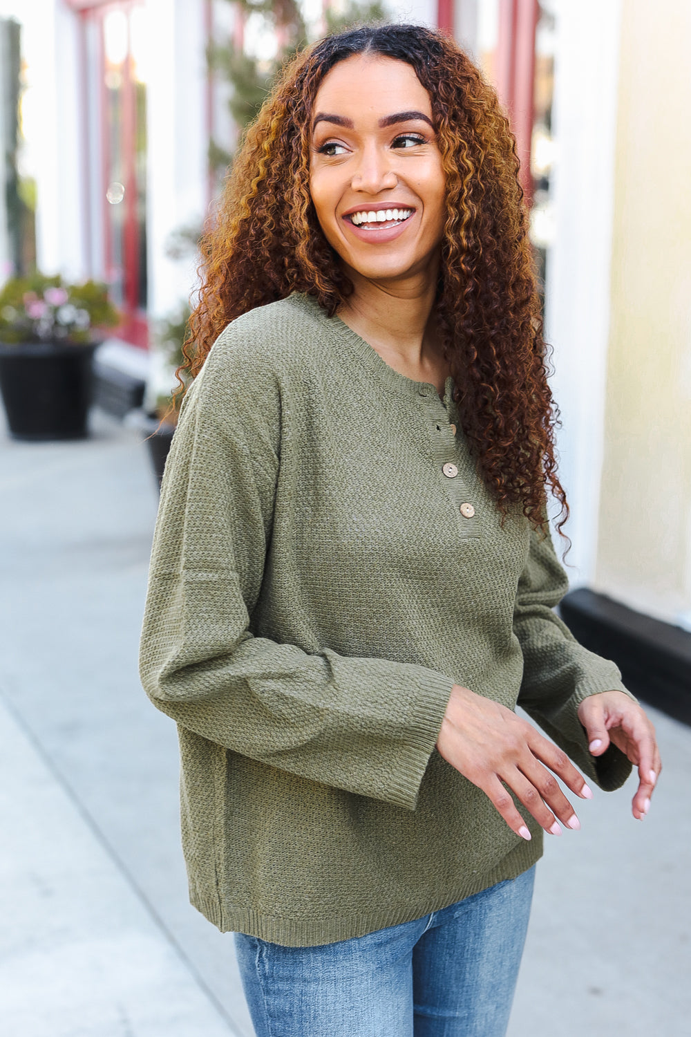 Moss Green Button Down Ribbed Sweater