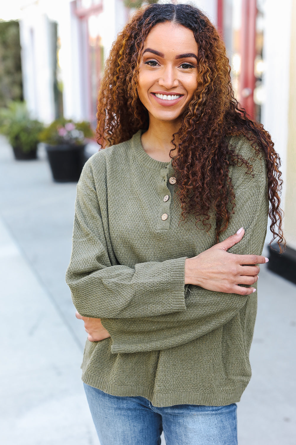 Moss Green Button Down Ribbed Sweater