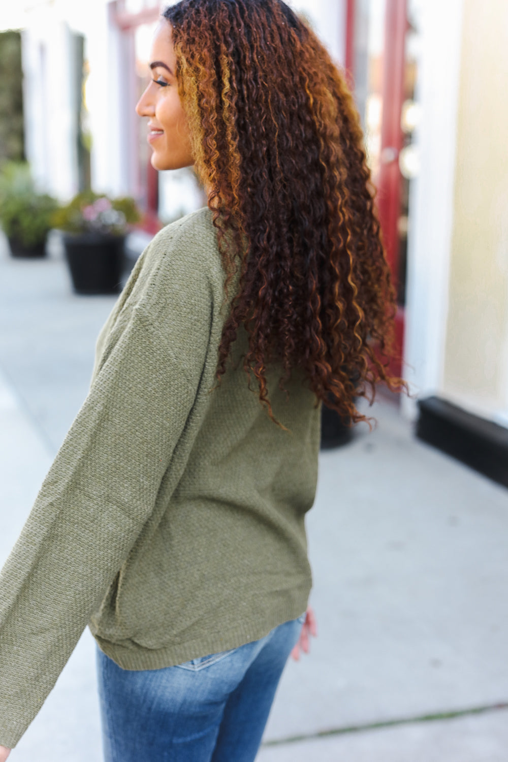 Moss Green Button Down Ribbed Sweater