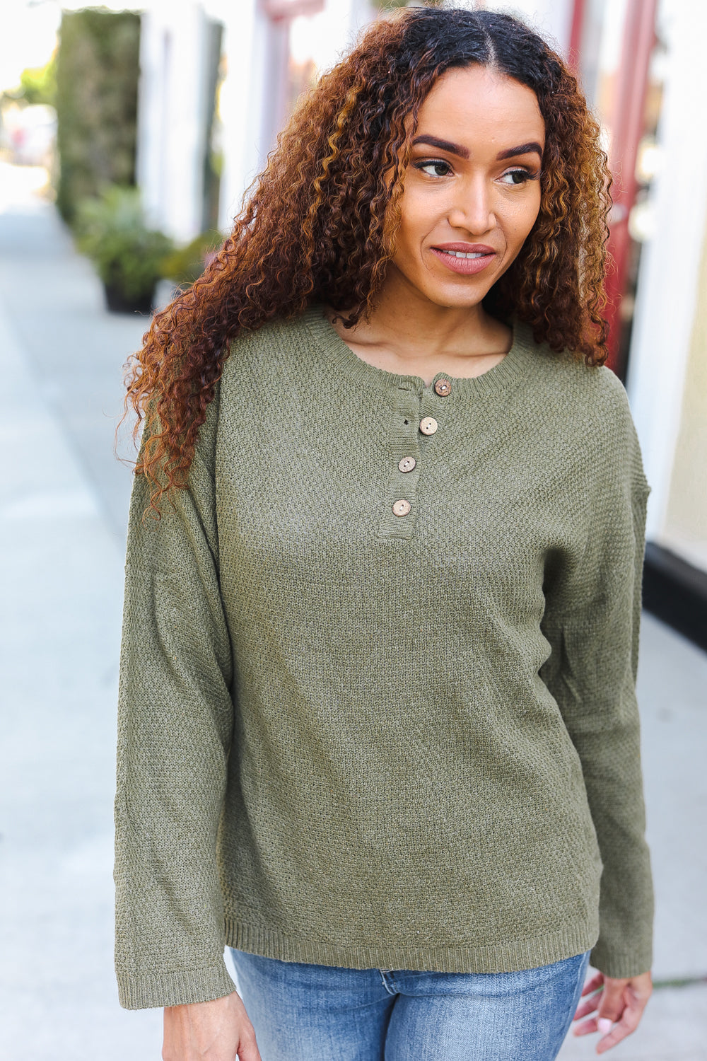 Moss Green Button Down Ribbed Sweater