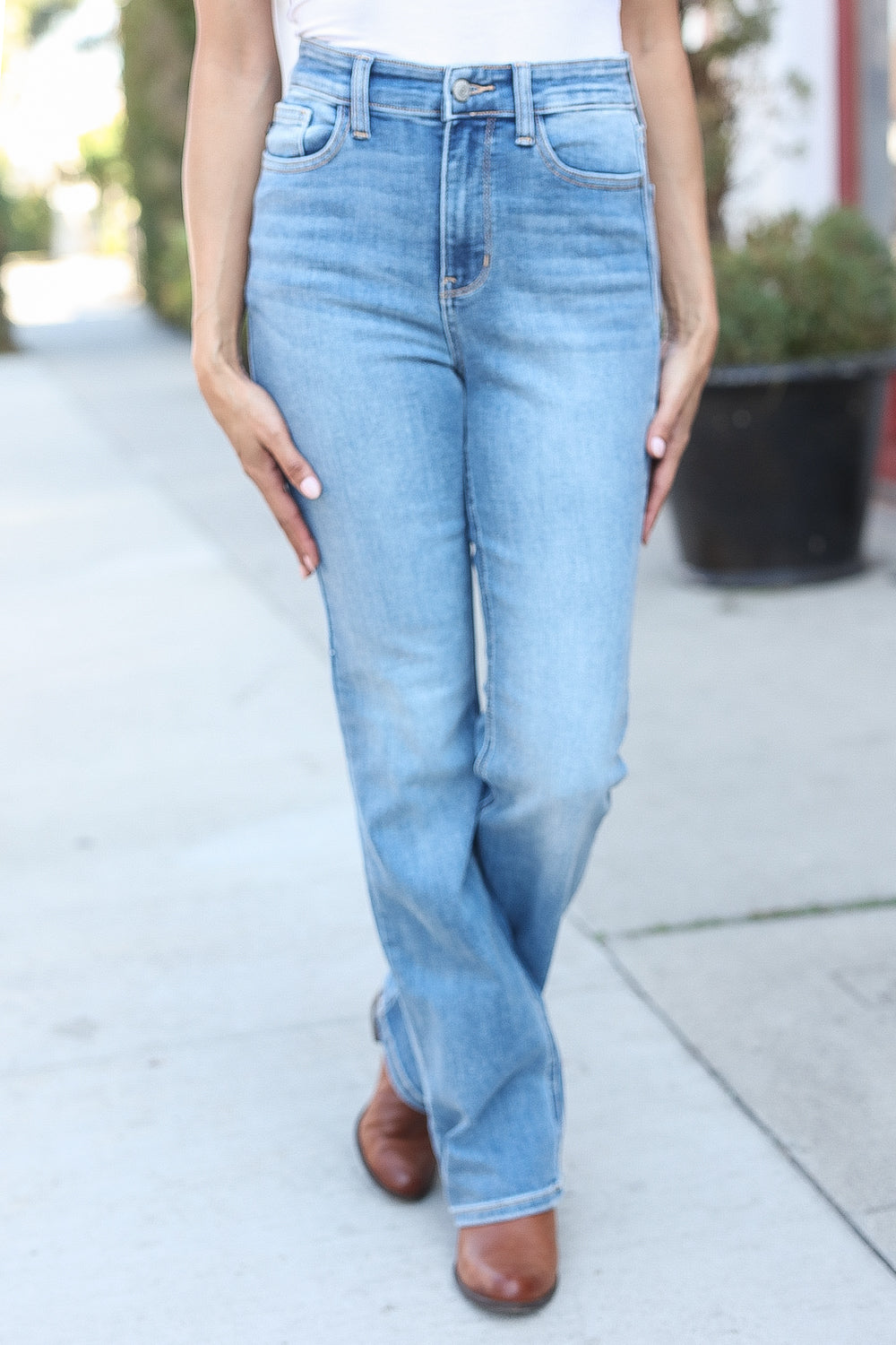 Medium Wash Mid Rise Bootcut Jeans