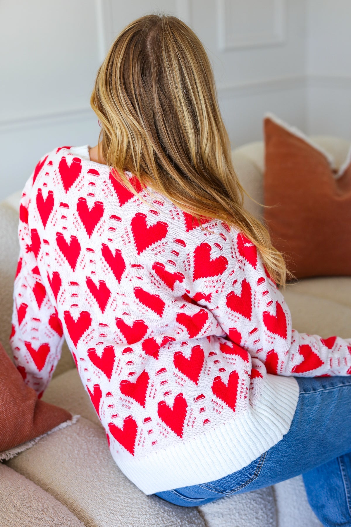 Ivory & Red Heart Oversized Sweater
