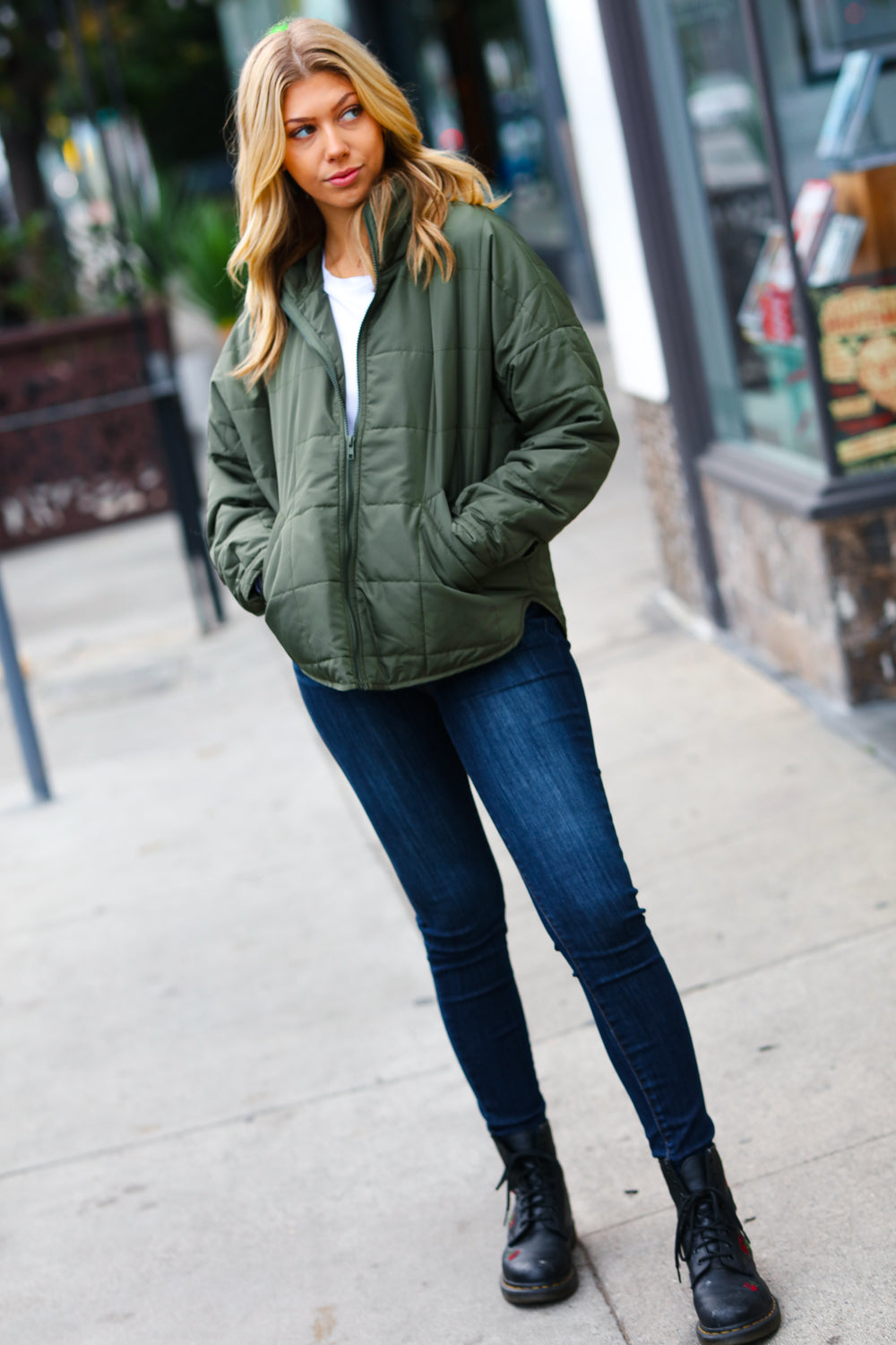 Olive Quilted Puffer Jacket