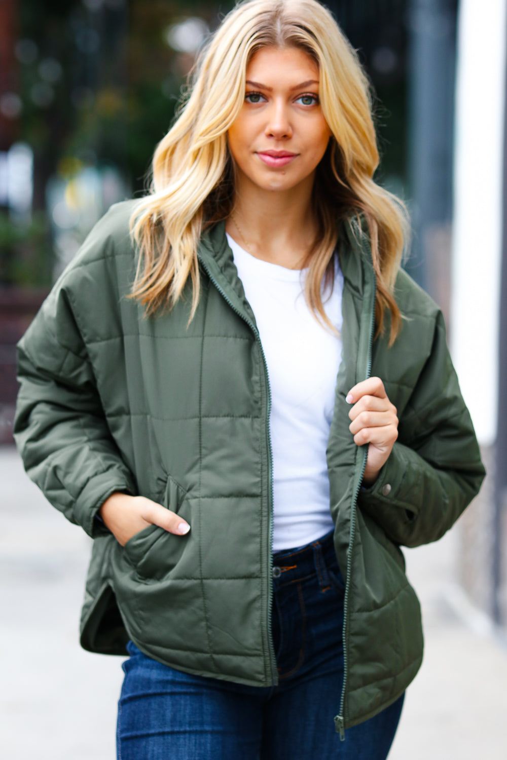Olive Quilted Puffer Jacket