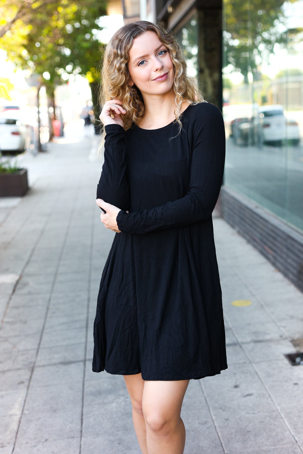 Black Long Sleeve Shift Knit Dress