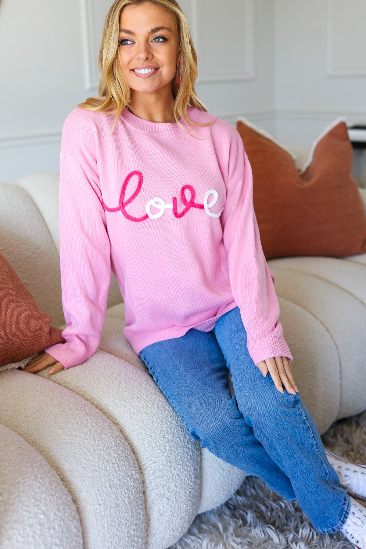 Pink Embroidered Pop Up Sweater
