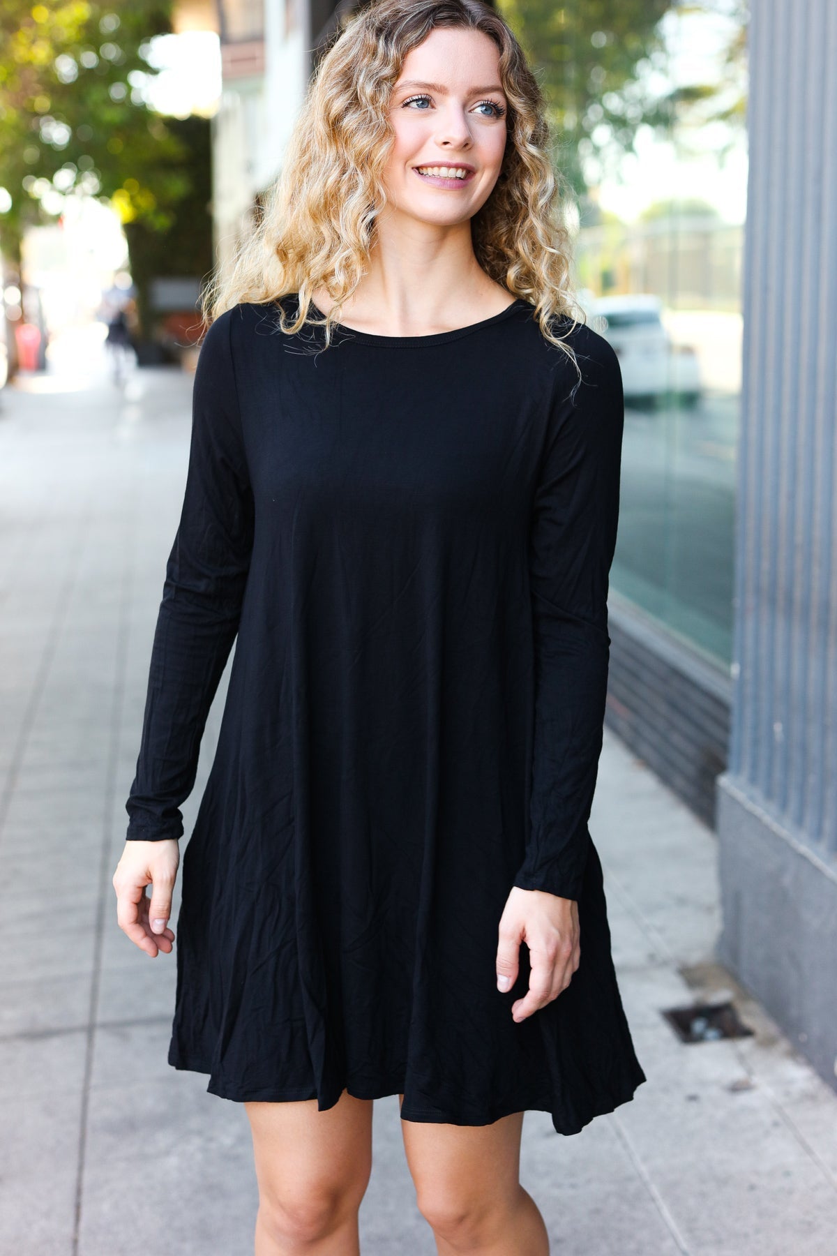 Black Long Sleeve Shift Knit Dress