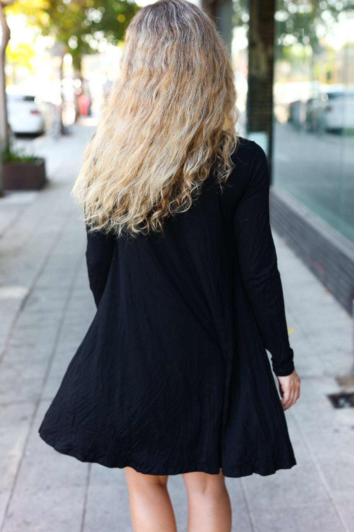 Black Long Sleeve Shift Knit Dress