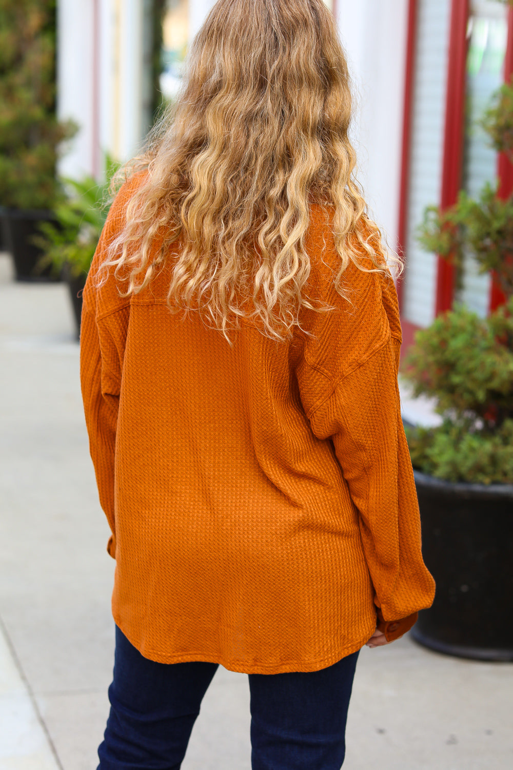 Rust Waffle Button Down Oversized Shacket