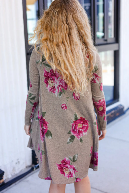 Taupe & French Rose Floral Long Sleeve Dress