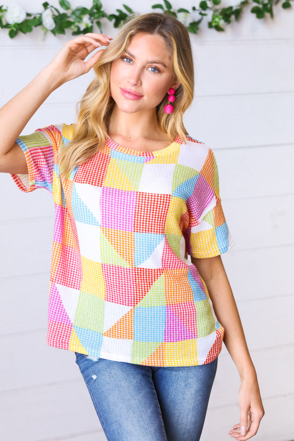 FINAL SALE - Multicolor Geometric Textured Knit Top