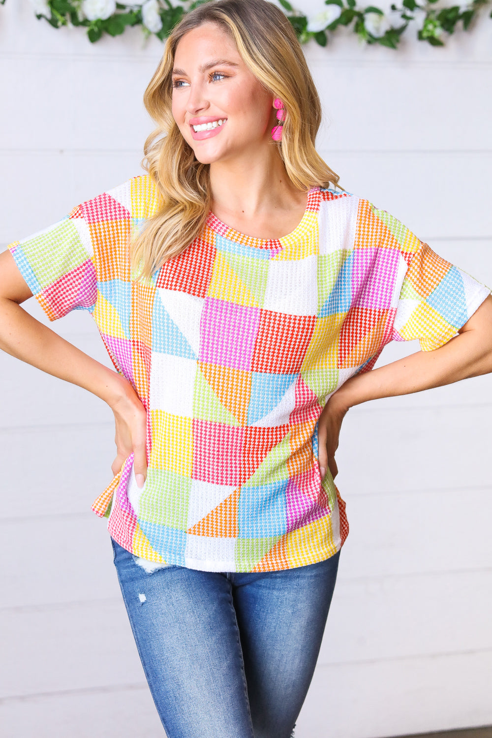 FINAL SALE - Multicolor Geometric Textured Knit Top