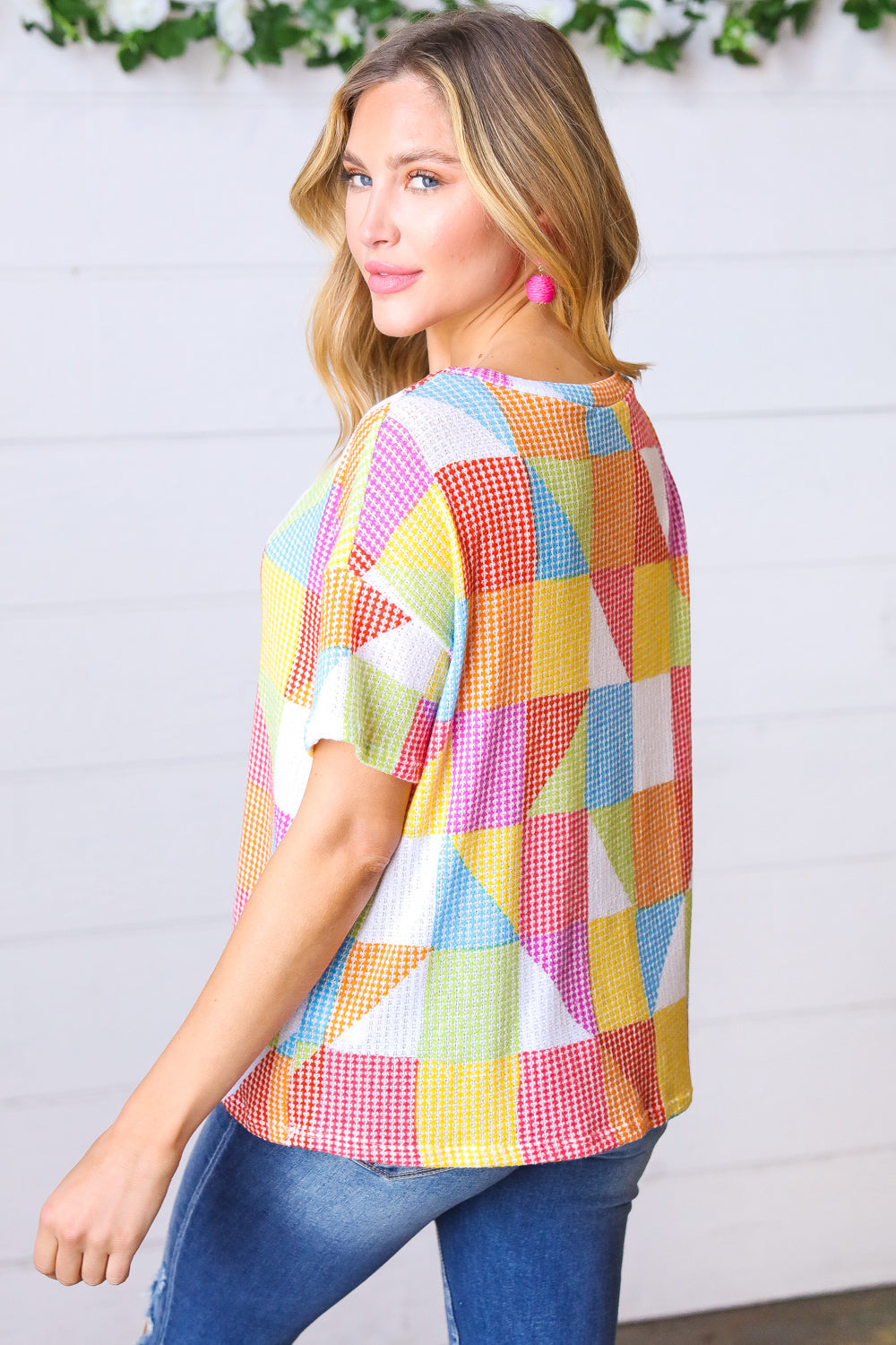 FINAL SALE - Multicolor Geometric Textured Knit Top