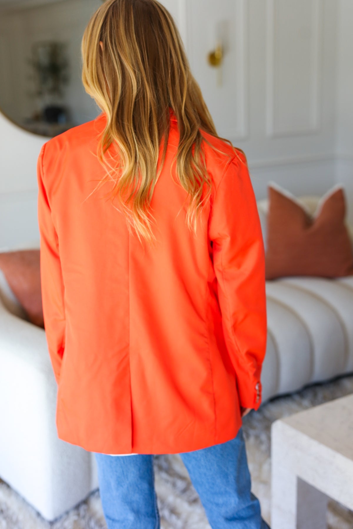 Coral Notched Lapel Lined Blazer