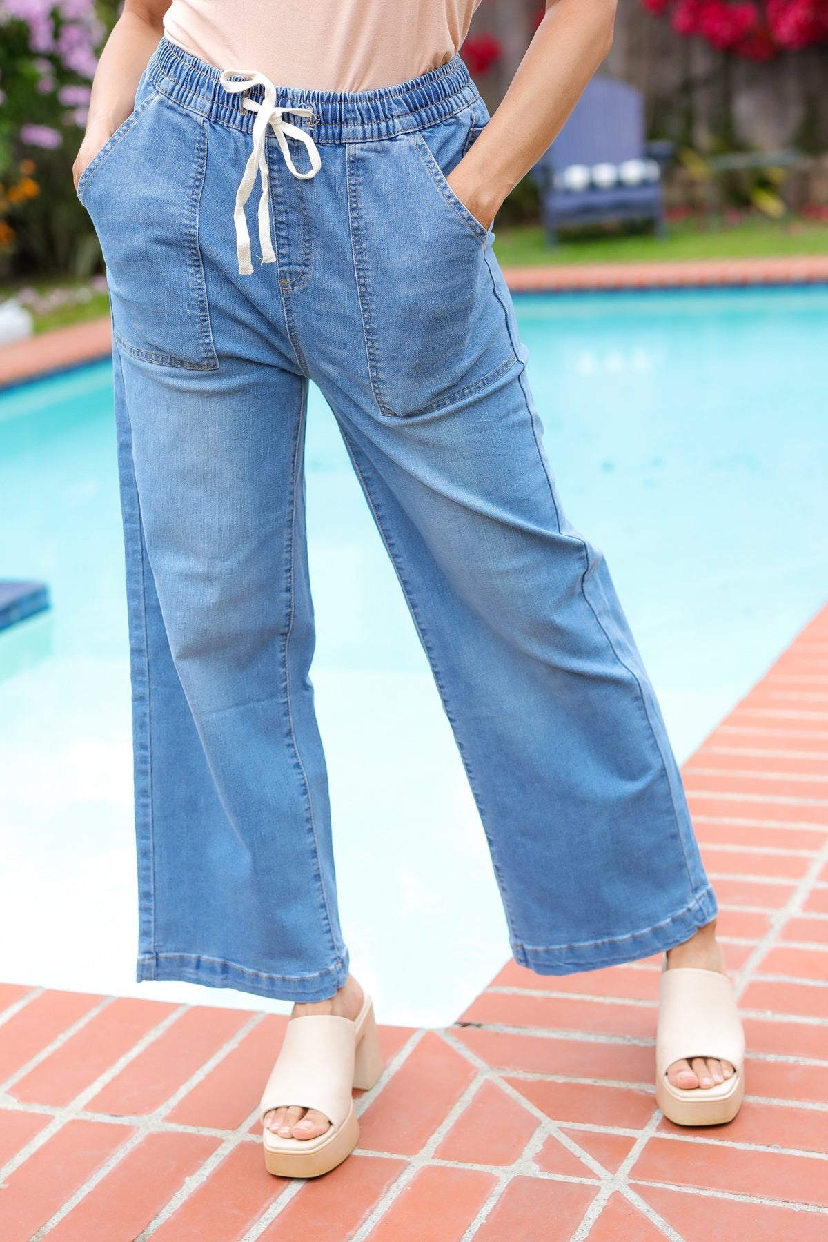 High Rise Drawstring Cropped Jeans