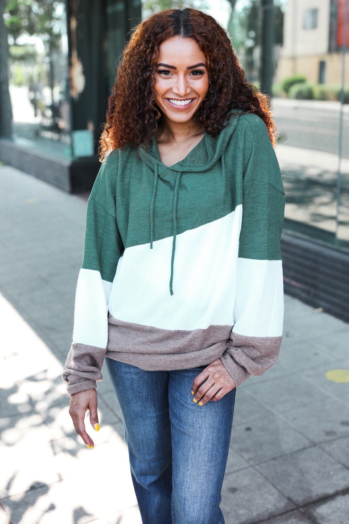 Olive & Ivory Color Block Hacci Knit Hoodie