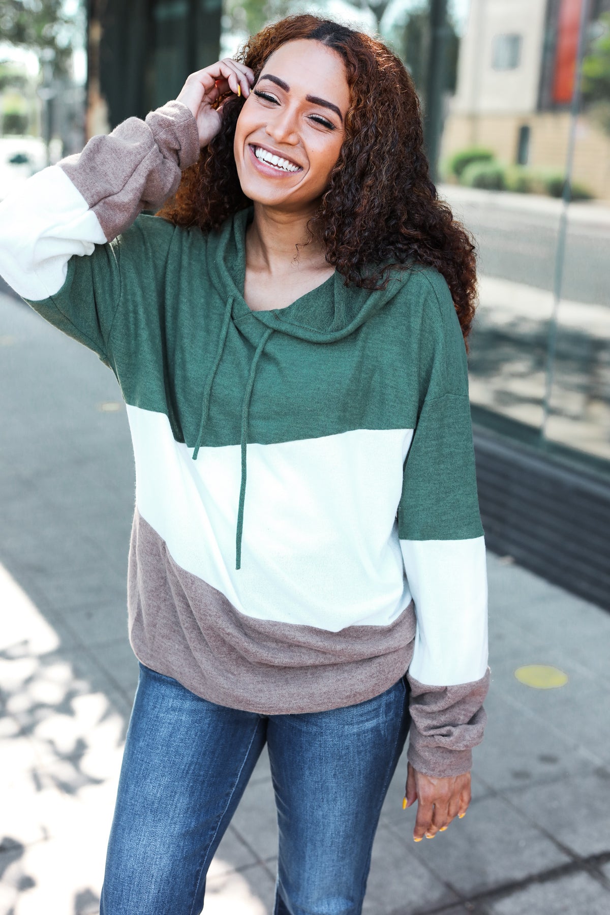 Olive & Ivory Color Block Hacci Knit Hoodie