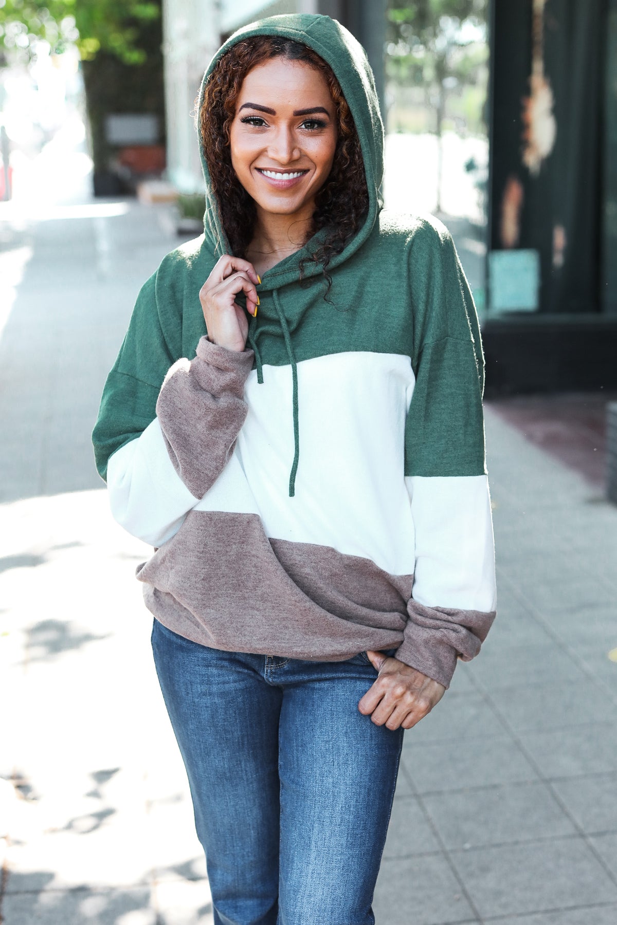 Olive & Ivory Color Block Hacci Knit Hoodie