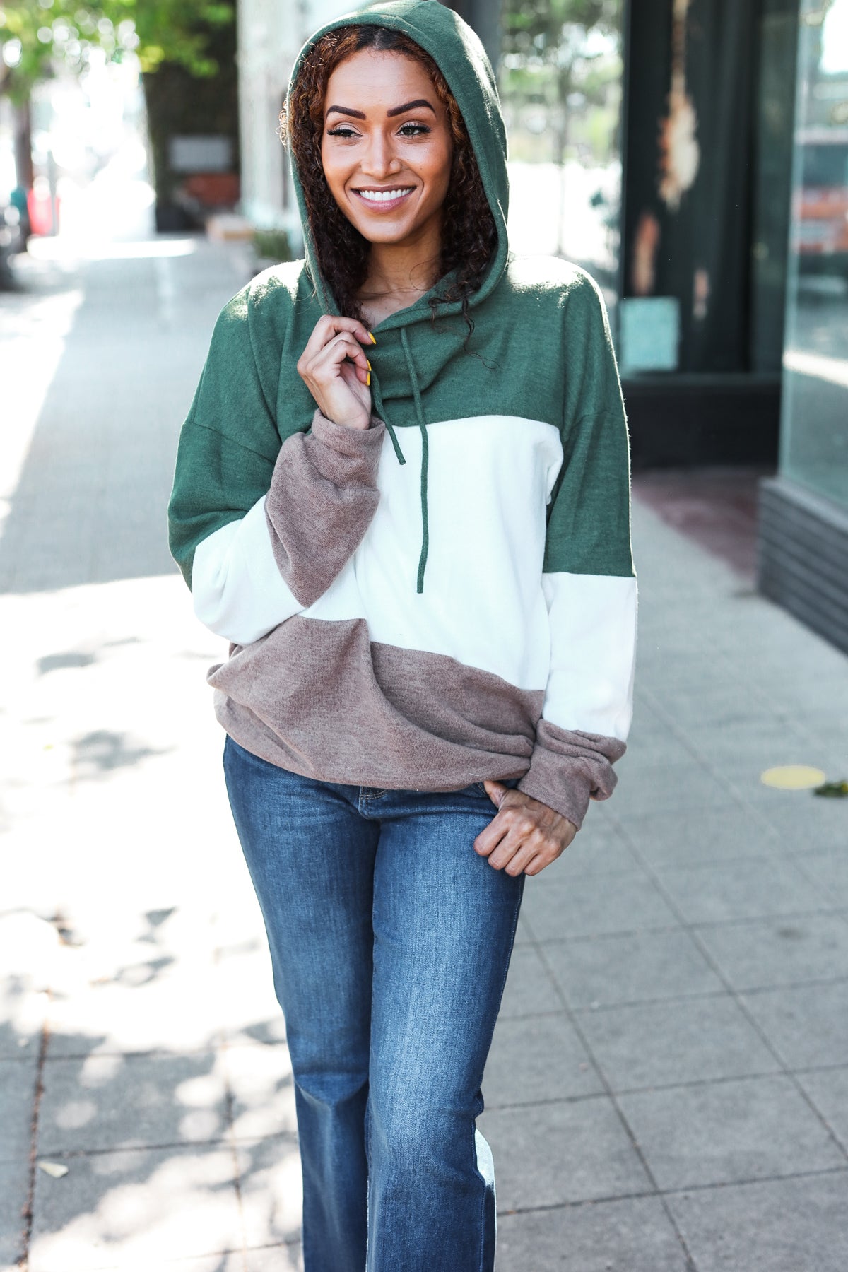 Olive & Ivory Color Block Hacci Knit Hoodie