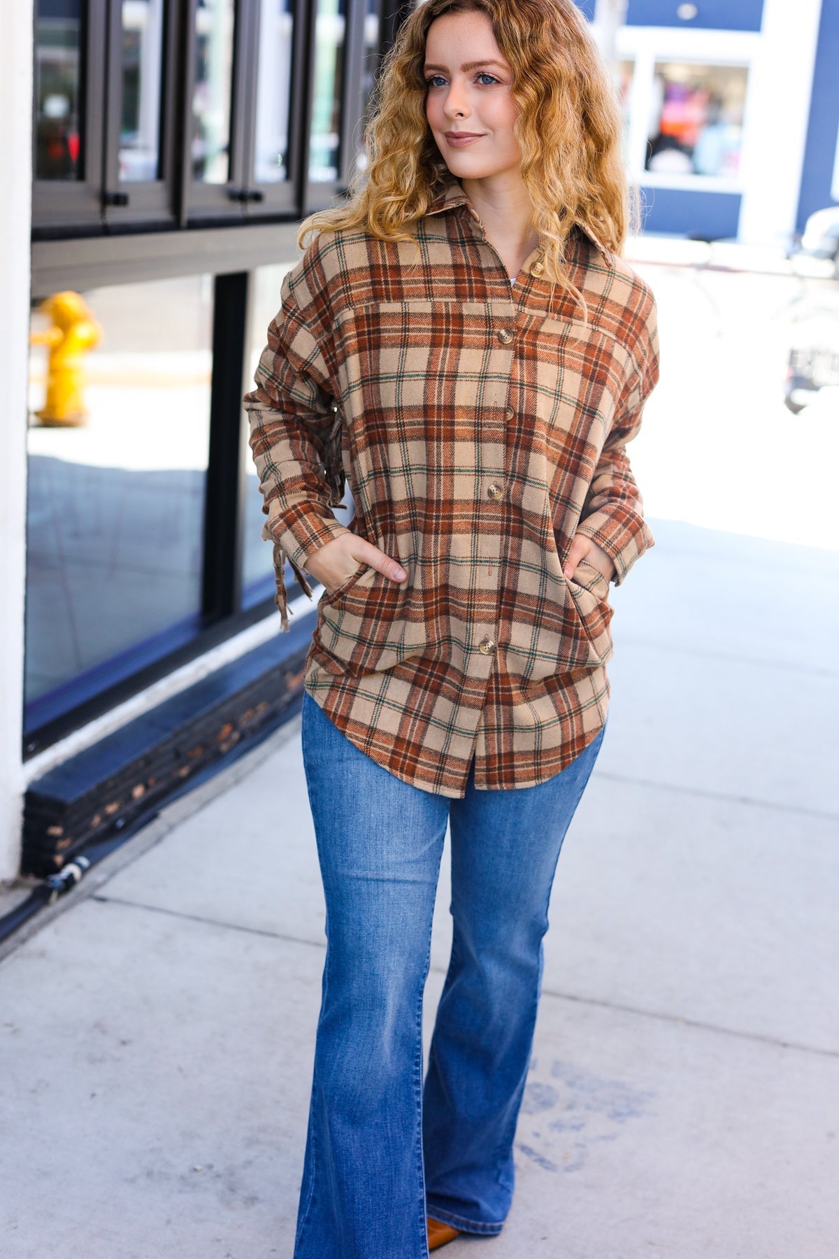 Taupe & Rust Flannel Plaid Fringe Jacket