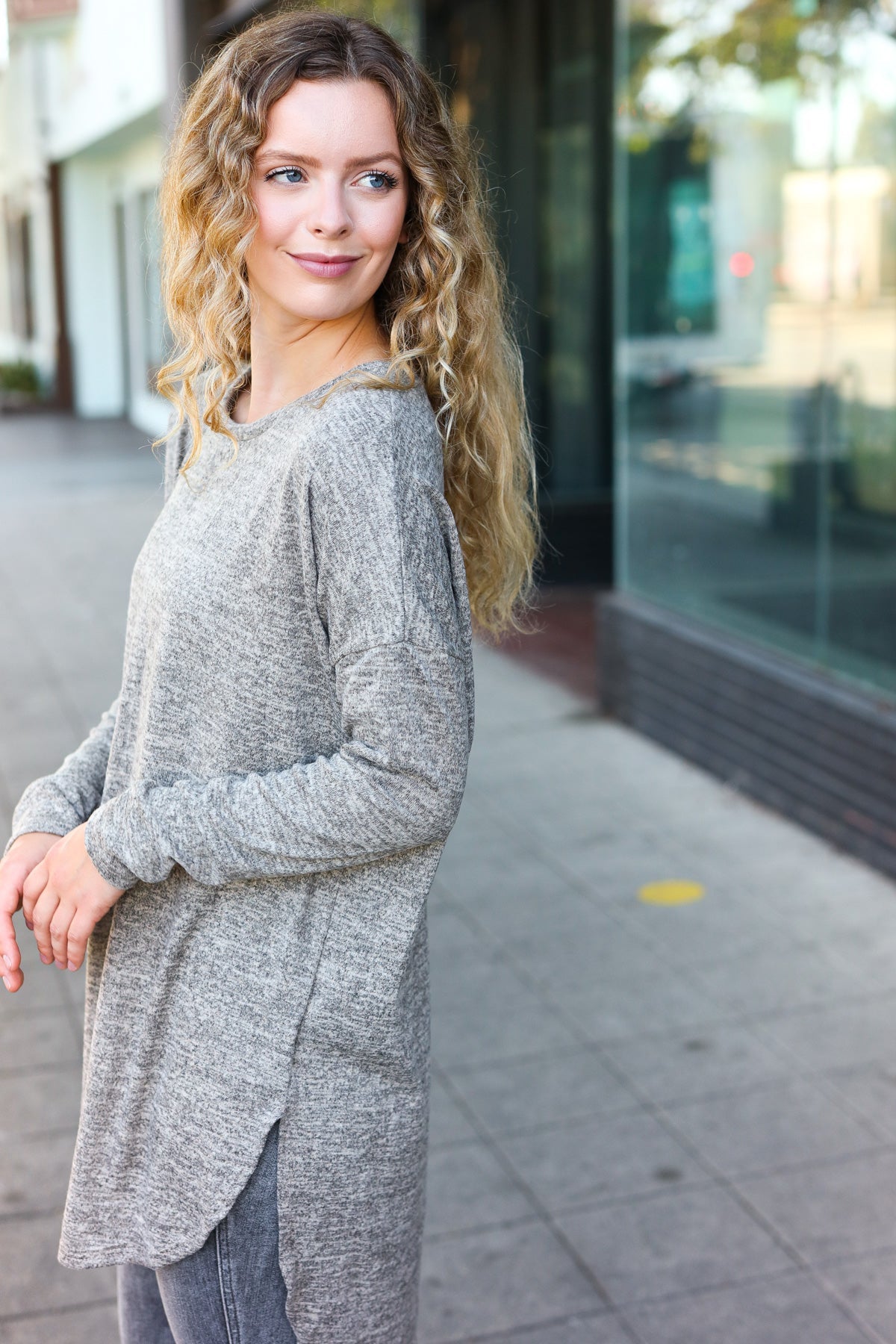 Grey Two-Tone Side Slit Tunic