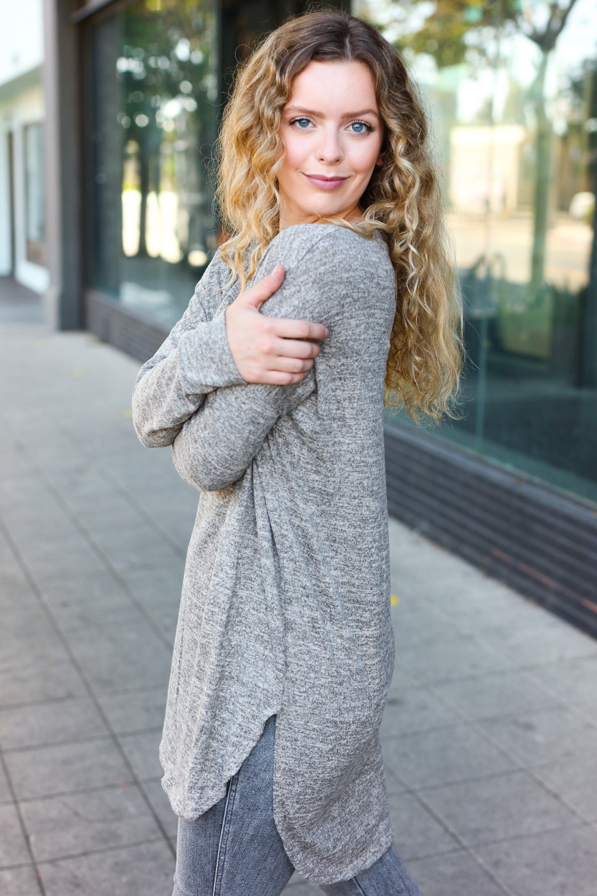 Grey Two-Tone Side Slit Tunic