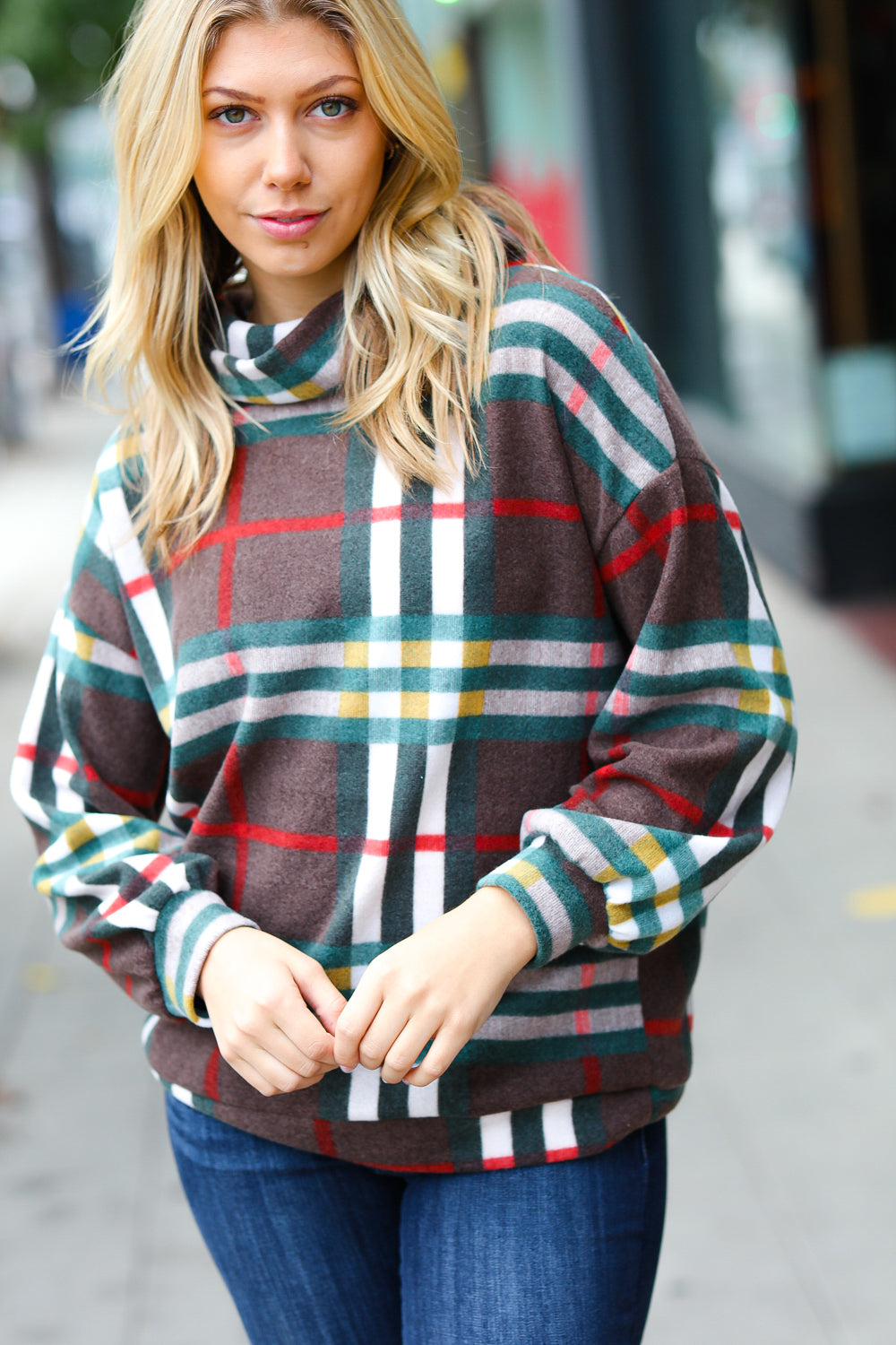 Multicolor Plaid Turtleneck Sweater