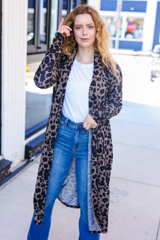 Dark Taupe Animal Open Duster Cardigan