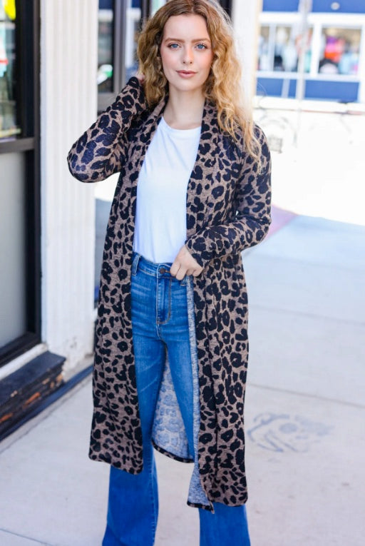 Dark Taupe Animal Open Duster Cardigan