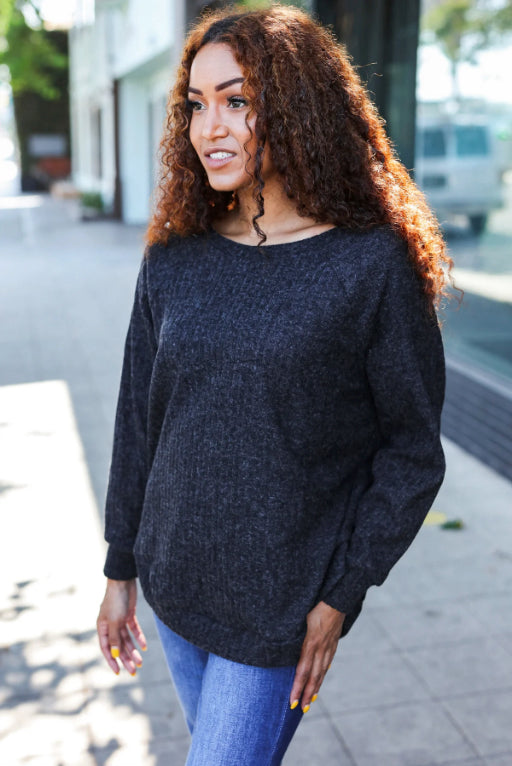 Charcoal Ribbed Brushed Hacci Sweater