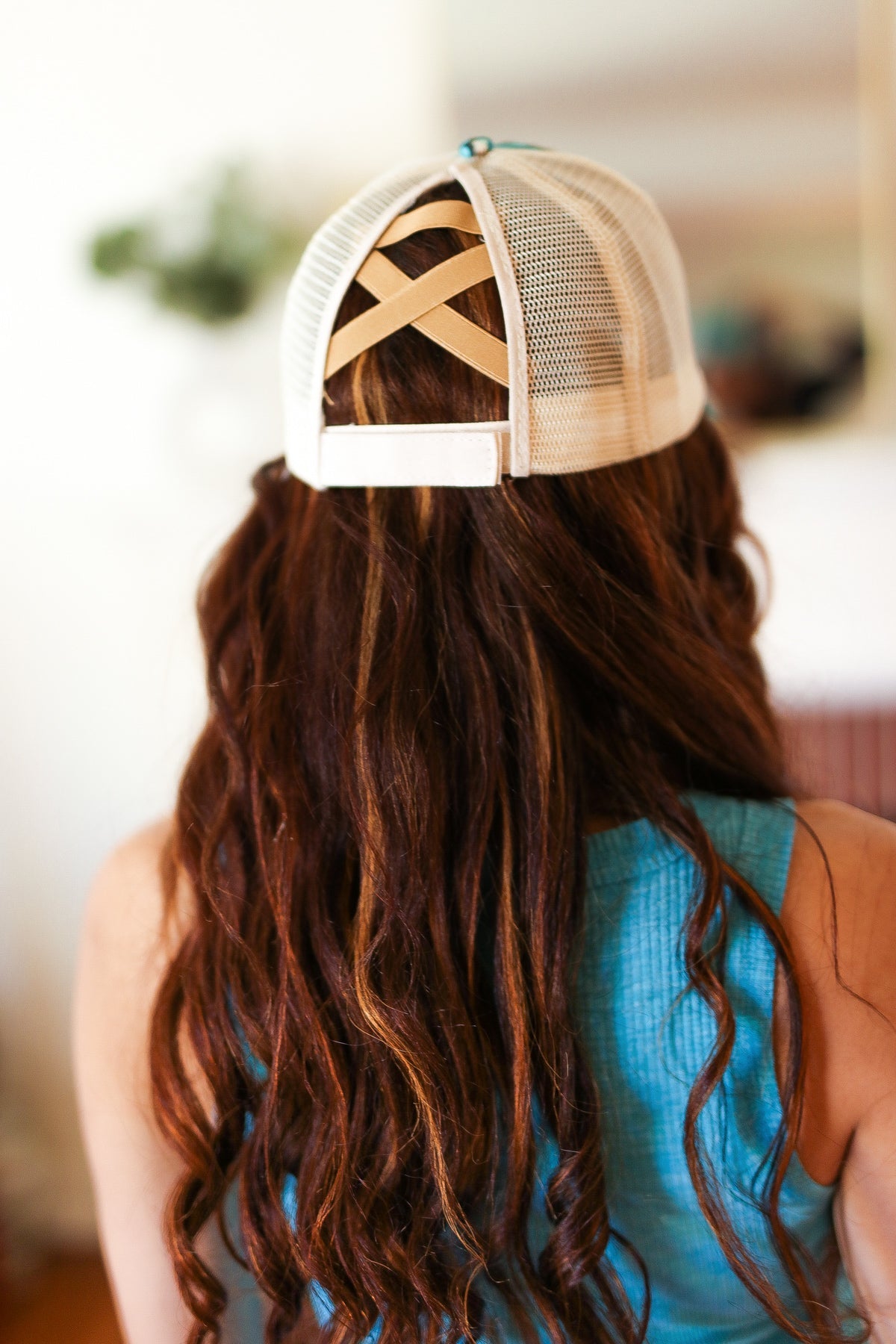 Turquoise Cheetah Print Mesh Ponytail Cap